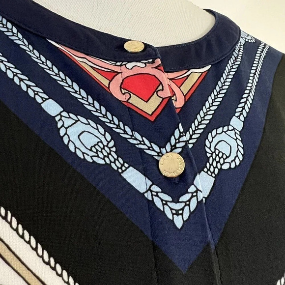 Dana Buchman Button Up Silky Cardigan Polka Dot Gold Buttons Navy White Tan - Picture 5 of 7